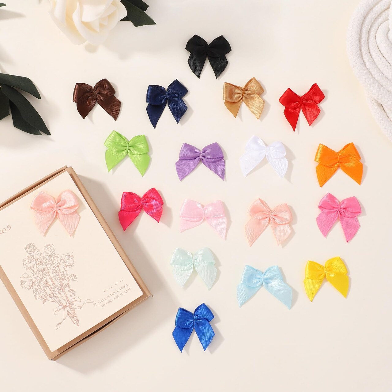 200 Pcs 1" Mini Satin Ribbon Bows Flowers DIY Crafts for Sewing Appliques Crafts Decoration Hair Accessories Wedding Gift Box Ornament, Multicolored(20 Colours)
